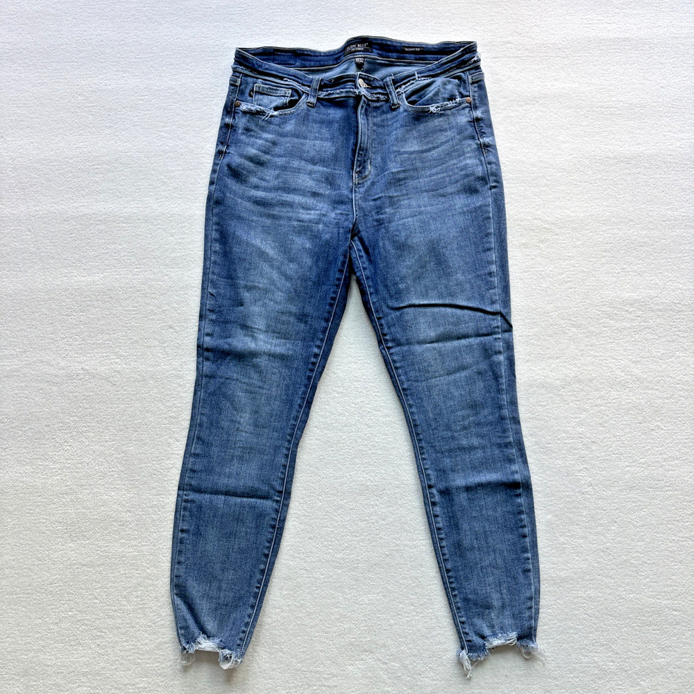 Judy Blue Skinny Fit Jeans Women 15/32 Blue Raw Hem‎ Distressed JB82408LT
